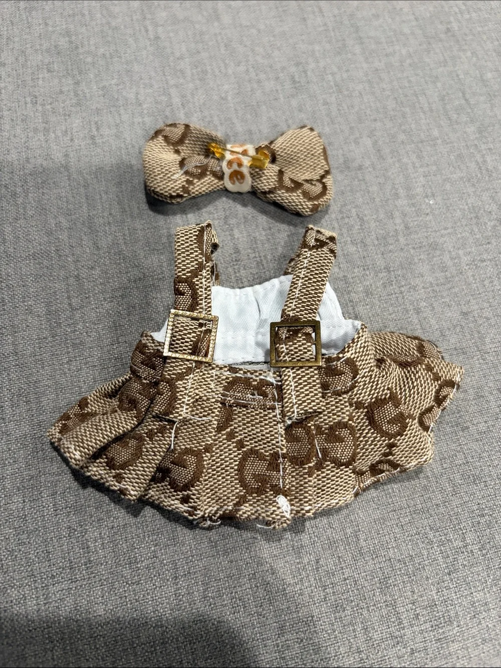 Labubu or XS Doll Beige and Brown Bow and Dress Set